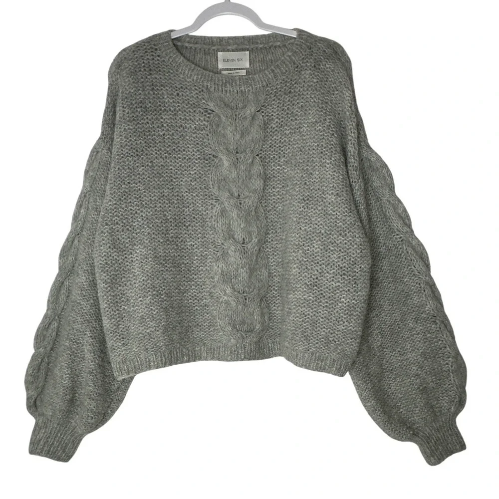 Eleven Six‎ Vaida Sweater Women's M/L Pale Grey Hand Knit Baby Alpaca Wool  $398
